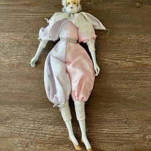 Elegant Harlequin Doll in Pastel Costume